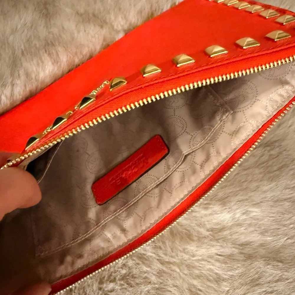 Michael Kors Bright Red Saffiano Studded Wristlet